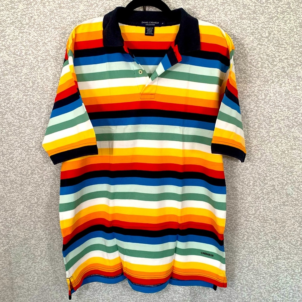 DANIEL CREMIEUX Polo Shirt Multi-Color Striped Short Sleeve Men's Medium #982